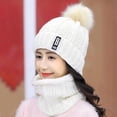 thumbnail image 1 of Flmtop Ensemble Bonnet Tricoté Chaud d'Hiver pour Femmes Bonnet en Peluche avec Pompon, 1 of 7