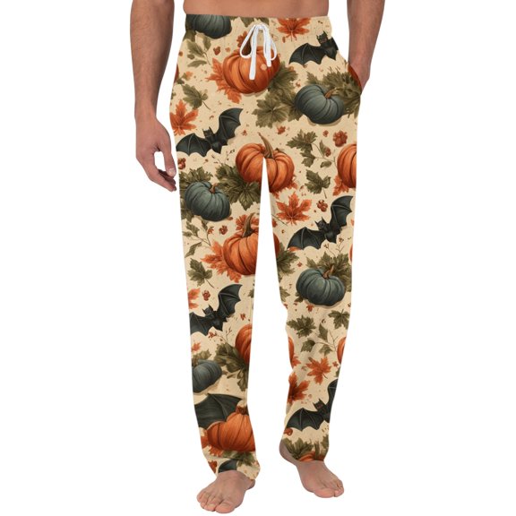 Pajama Pants for Men Halloween Pumpkin Printed Pajama Bottoms, Lightweight Sleep Pants, Drawstring Design Cozy Loungewear for Relaxation