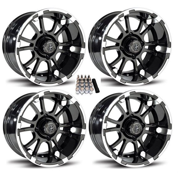 Fairway Alloys 12" Sixer Gloss Black Golf Cart Wheels/Rims Yamaha