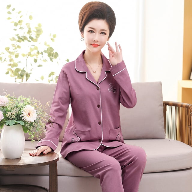 REDHOTYPE Pyjama Simple Mode Femme Manches Longues Pantalon Coton Grande Taille Col Rond Vêtements de Maison Deux Pièces