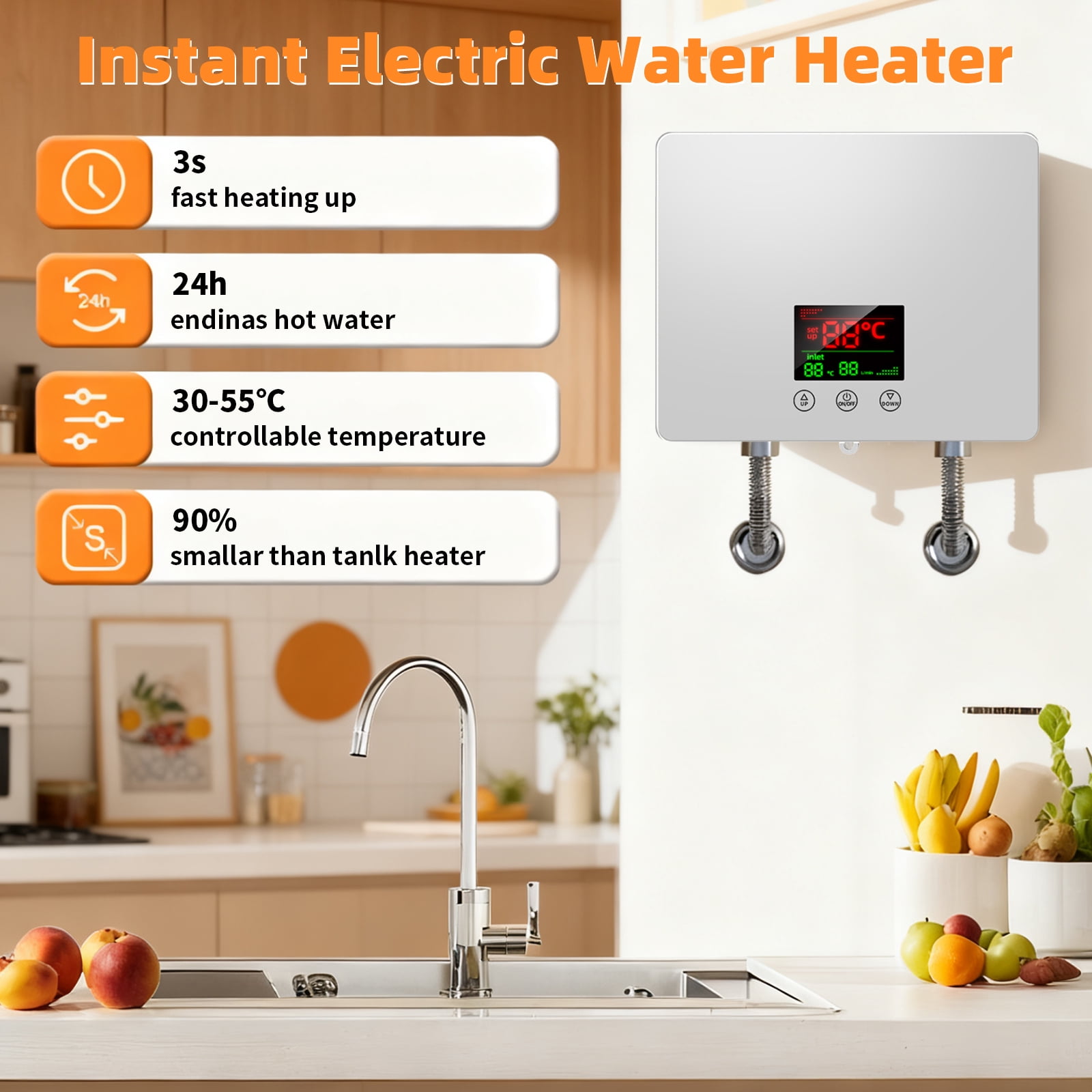 Electric Tankless Water Heater, 4500W Constant Temperature Instant Hot Water Heater with Remote Control Digital Display On Demand Hot Water Heater