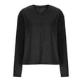 thumbnail image 5 of Women's Long Sleeve Blouses V Neck Tops Casual Loose Cotton Blended Comfort Basic T-Shirt Solid Plain Tee Tops Black,2XL, 5 of 7