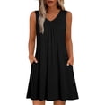 thumbnail image 3 of TaTaai Women's Sleeveless Tank Dress V-Neck Solid Color Casual Front Pleated Detail Lightweight Polyester Slip Dress for Summer Gift, 3 of 6