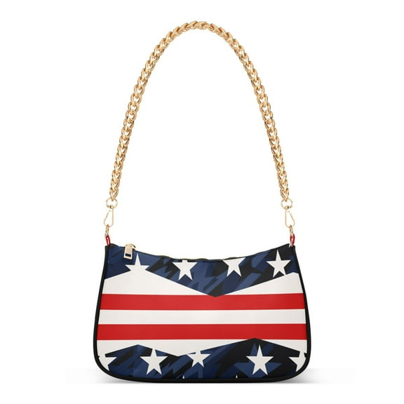Ryvnso American Flag Star Womens Chain Shoulder Bag Tote Handbags Clutch Hobo Purse with Zipper for Travel
