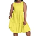 thumbnail image 1 of Robes d'Été 2023 Mode d'Été pour Femmes Couleur Unie Col Rond Sans Manches Plissé Pièce Mi-Longue Robe de Soirée Élégante Élégante en Liquidation, 1 of 4
