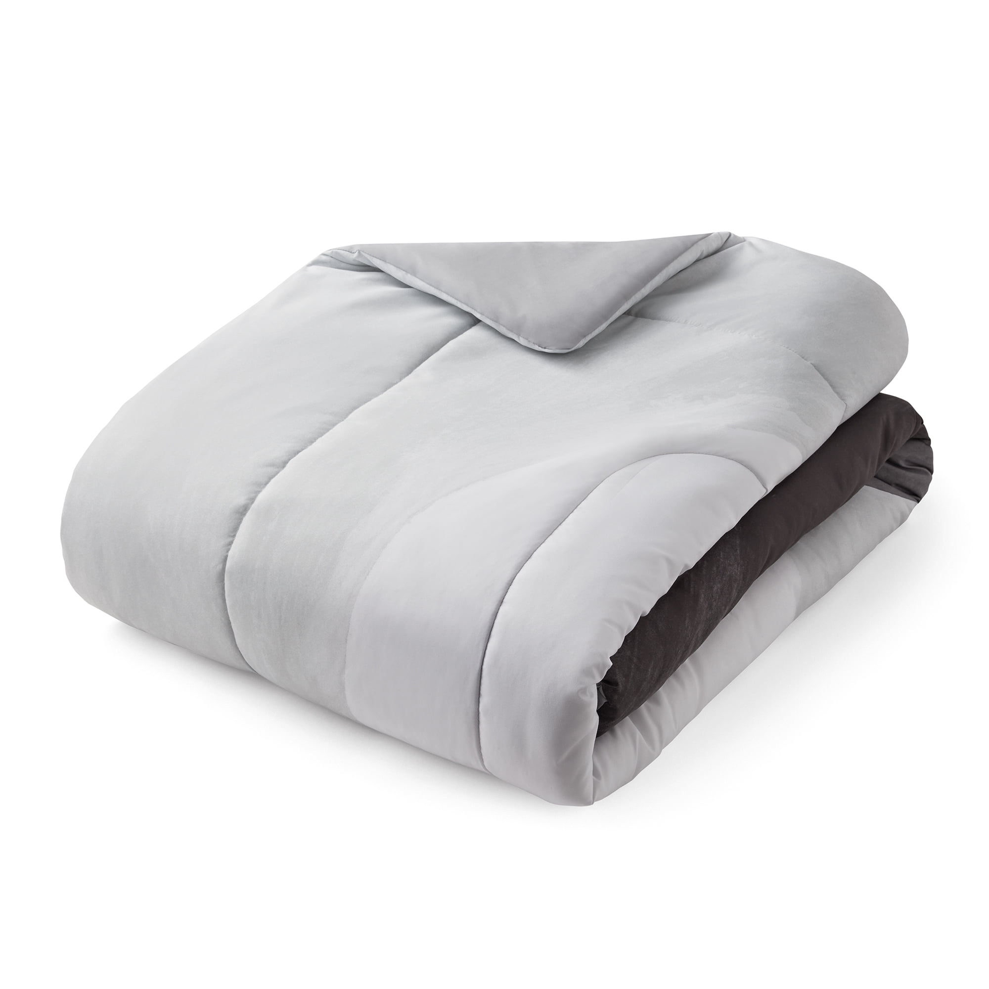 Mainstays 10 Piece Grey Color Block Bed in a Bag Comforter Set with Sheets, Full