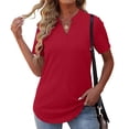 thumbnail image 4 of asdoklhq Womens Plus Size Tops,Women Loose Casual Short Sleeve V-Neck Solid Casual Blouse T-shirt Tunic Tops, 4 of 9