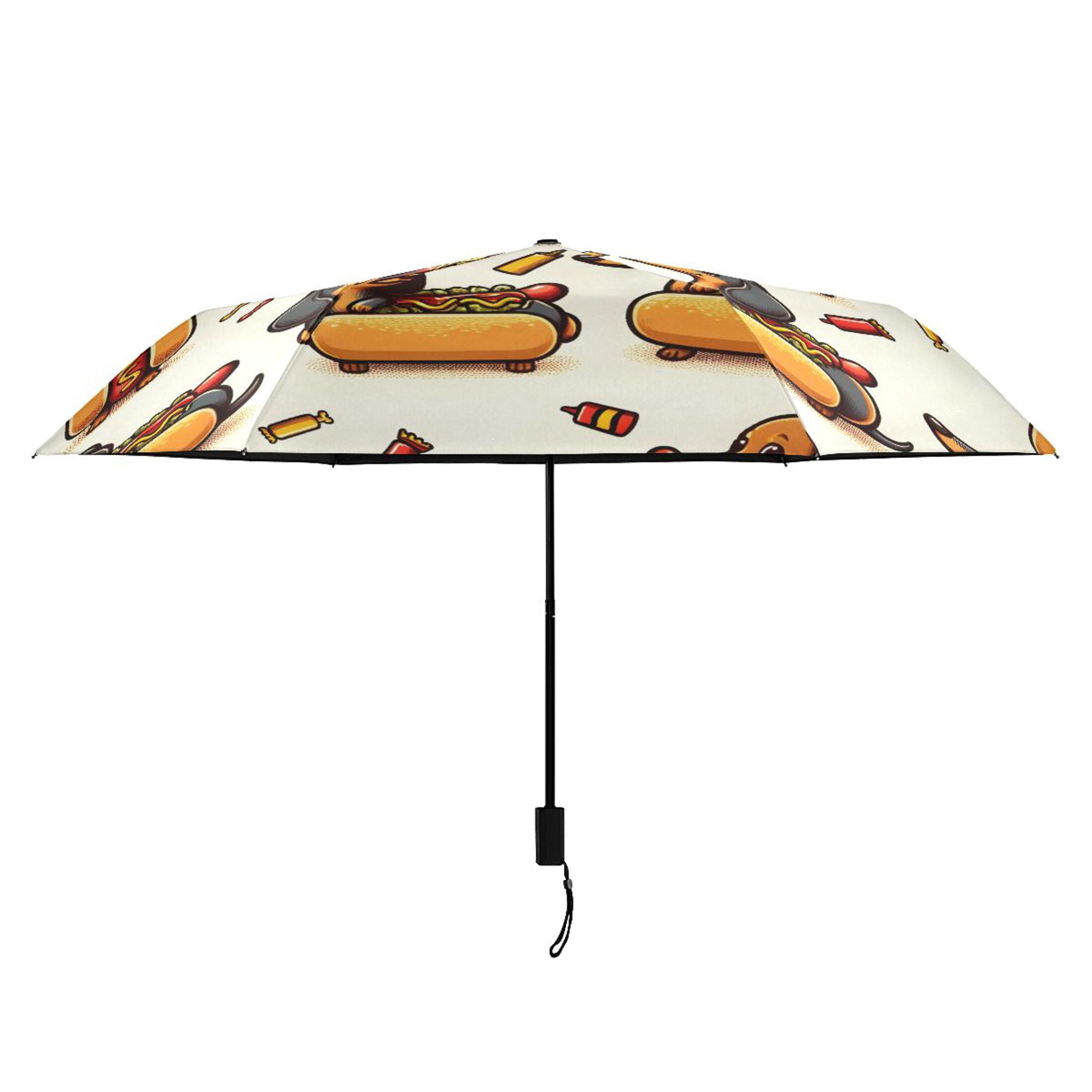 Dachshund Dog in Hot Dog Compact Sun Umbrella Windproof Travel Umbrellas for Rain Strong Portable UV Protection