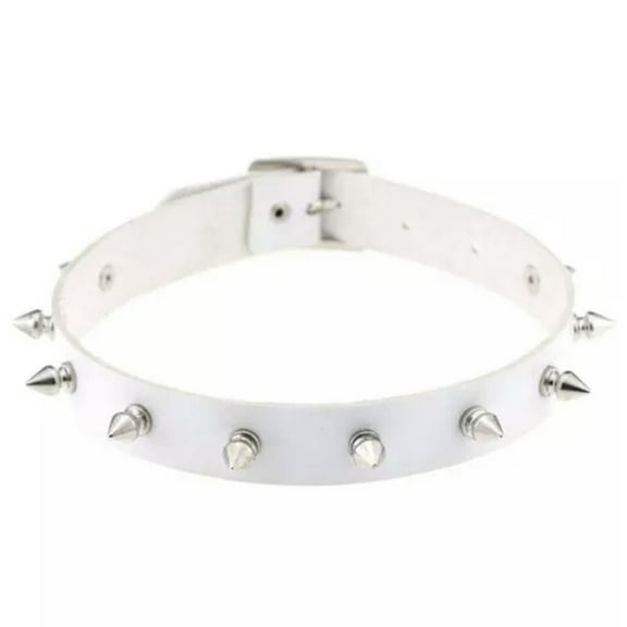 EOEMY Gothic Punk White Pu Leather Spiked Rivet O-Ring Collar Stud Choker Necklace-Rivet 40Cm