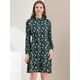 thumbnail image 3 of Vestido Floral De Una Línea De Manga Larga Con Columpio Hasta La Rodilla Y Cuello Simulado Para Mujer Verde oscuro M, 3 of 6
