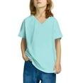 thumbnail image 5 of Gpaecead Girls V Neck T-Shirts Kids Summer Short Sleeve Tops Cute Tees 11-12 Years Light Blue, 5 of 5