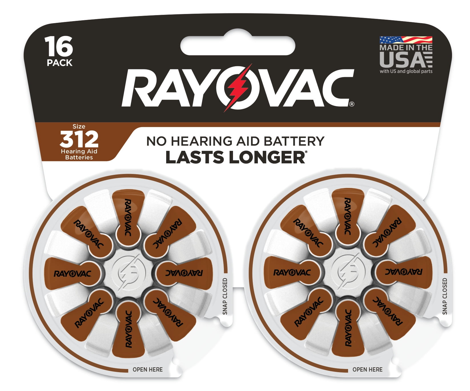 Rayovac Size 312 Hearing Aid Batteries (16 Pack), Size 312 Batteries