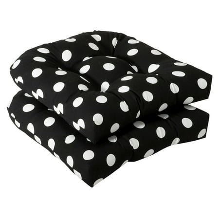 Set of 2 Outdoor Patio Wicker Chair Seat Cushions - Black & White Polka Dot