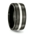 thumbnail image 4 of Titanium Black 925 Sterling Silver Inlay 10mm Band Ring Wedding Precious Metal, 4 of 10