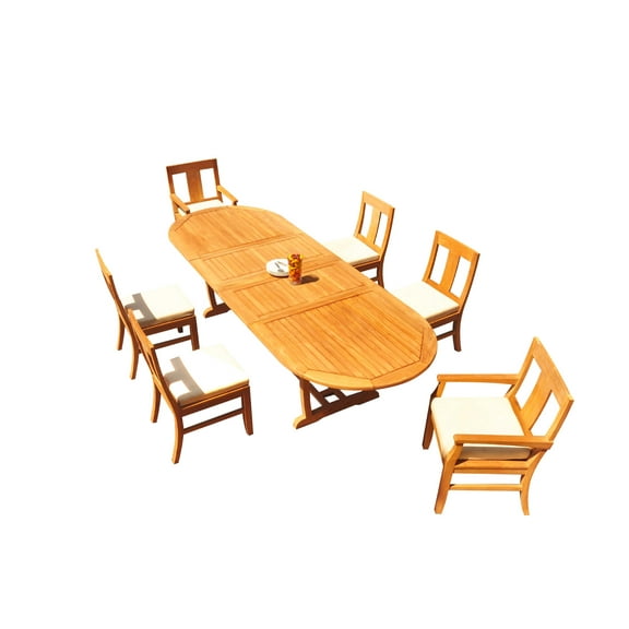 Grade-A Teak Dining Set: 6 Seater 7 Pc: 118" Mas Oval Trestle Leg Table And 6 Osborne Chairs (2 Arm & 4 Armless Chairs) Patio WholesaleTeak #51OS1707