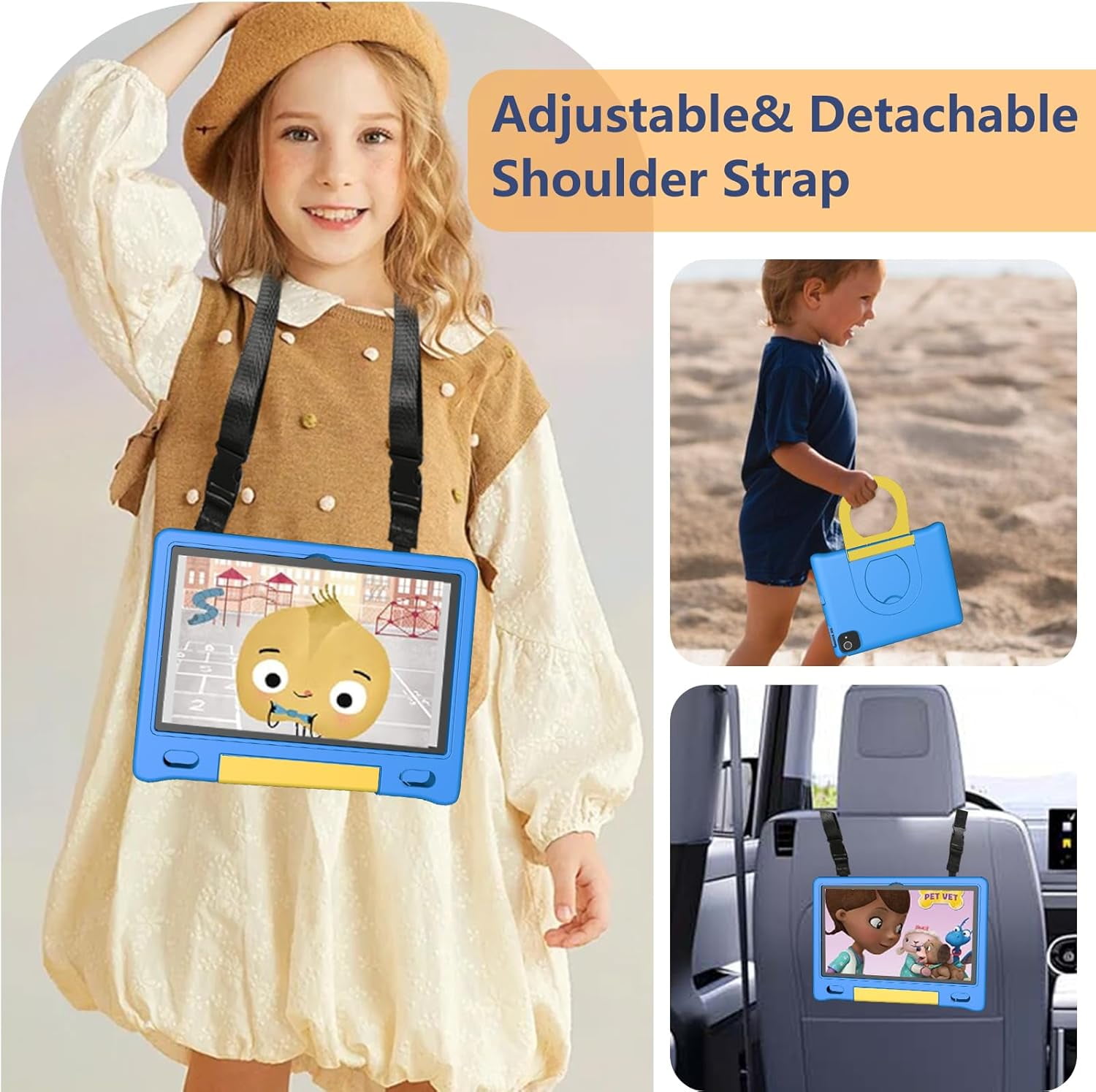 Kids Tablet with Strap, Android 14 Tablet for Kids 10 inch , Toddler Tablet Octa-Core 64GB 1TB Expandable, Children's Tablet with Case, Bluetooth WiFi Parental Control Dual Camera, 12-hr battery