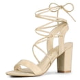 thumbnail image 1 of Sandalias de Tacón Alto Allegra K con cordones Talón Abierto para Mujeres Beige 41, 1 of 7