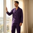thumbnail image 5 of HAJWOH Men's Comfortable Long Sleeve Button Pajama Set Soft Comfy Sleepwear Sleep Bottom, 5 of 5