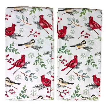 Set of 2 WINTER CARDINAL Christmas Terry Kitchen Towels by Kay Dee Designs