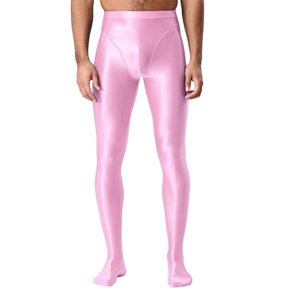 Zaldita Men Shaping Tights Shiny Smooth Pants Glossy Stockings Sheer Trousers Silky Tights Pink L