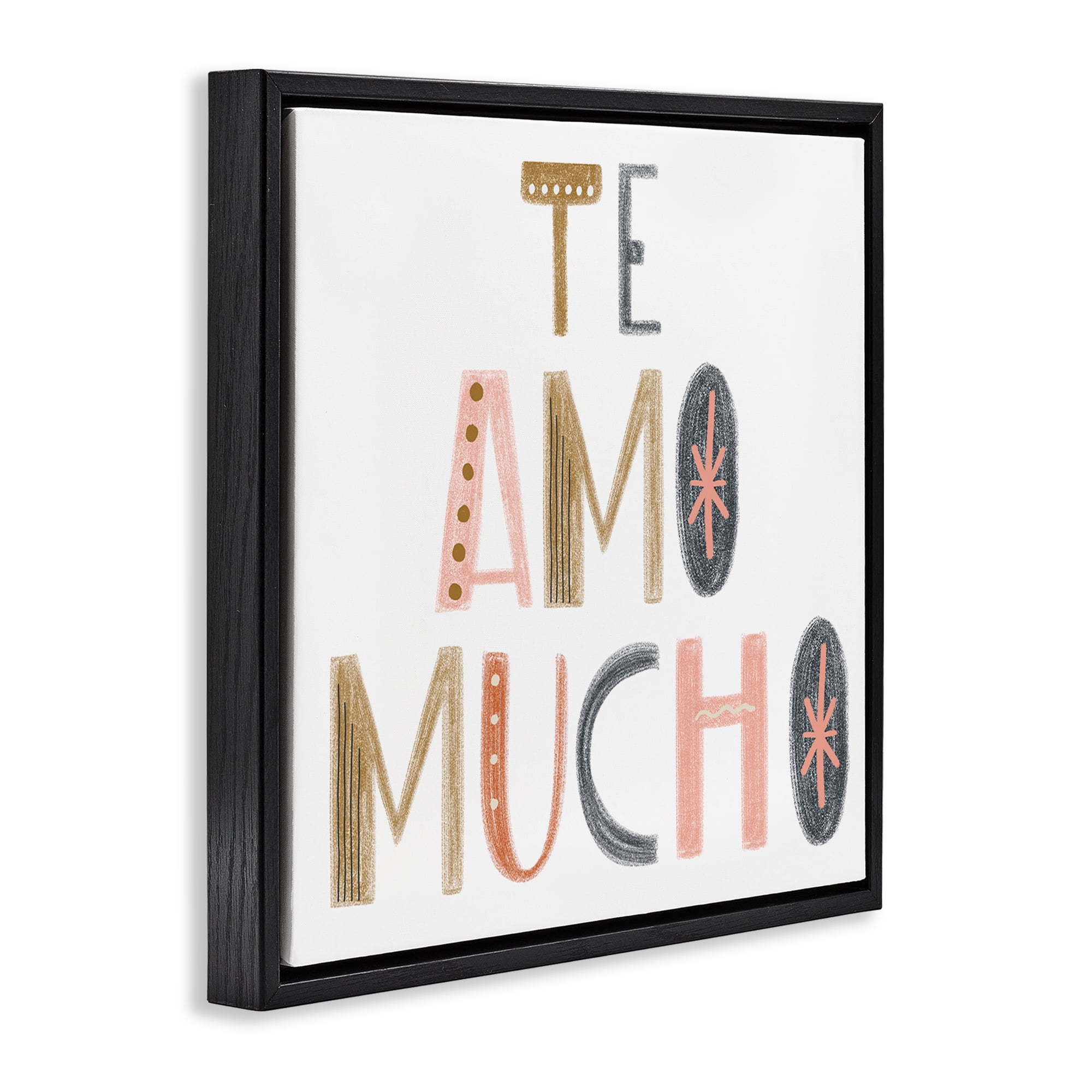 Stupell Industries Te Amo Mucho Creativo Inspirational Quotes & Sayings Painting Black Floater Framed Art Print Wall Art, 18 x 18