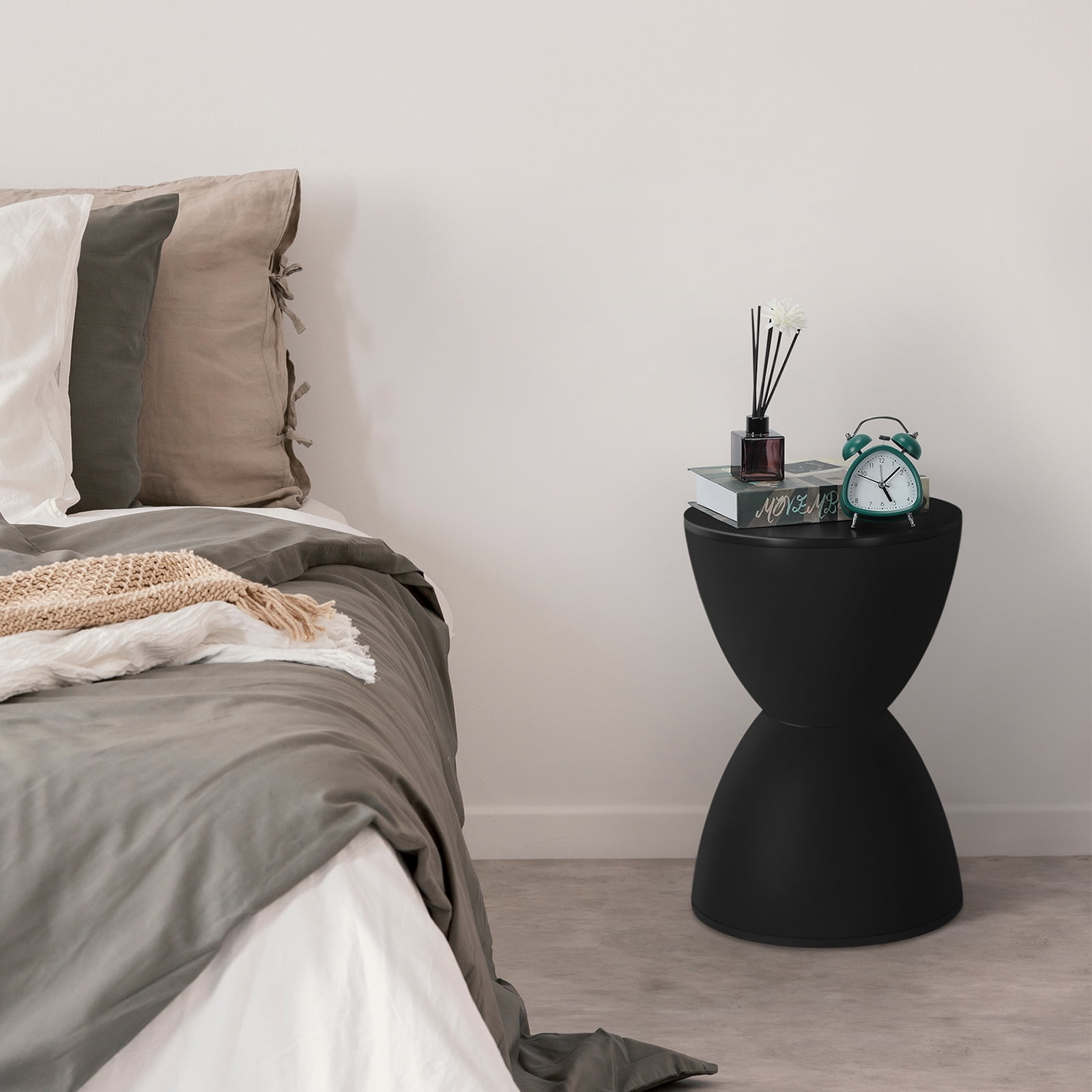 Plastic Hourglass Side Table Bedroom Nightstand, Black