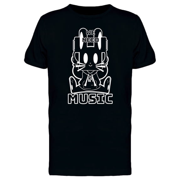 Energetic Bunny Heart, Headphones And Text We Need Music Men's Black T-shirt