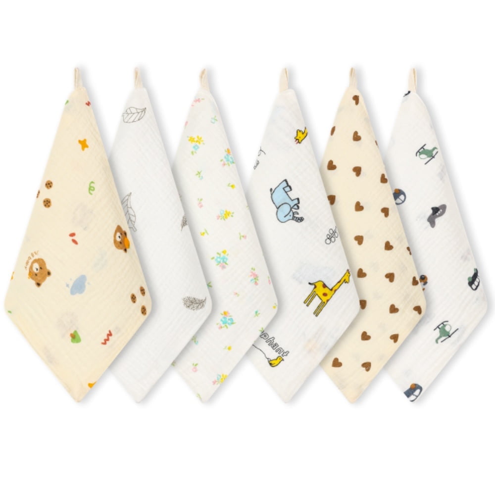 norinori Baby Msulin Washcloths Newborn Face Towel - Baby Muslin Burp Cloths 6Pack Soft Absorbent Natural Cotton Wash Towel 10"X10" Baby Bath Towels Wipes Baby Registry as Shower