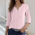thumbnail image 2 of Tiweut Leisure T Shirts for Women Fashion 3/4 Sleeve V Neck Button Comfortable Everyday Wear Classic Fit Ladies Tees Pink, 2 of 5