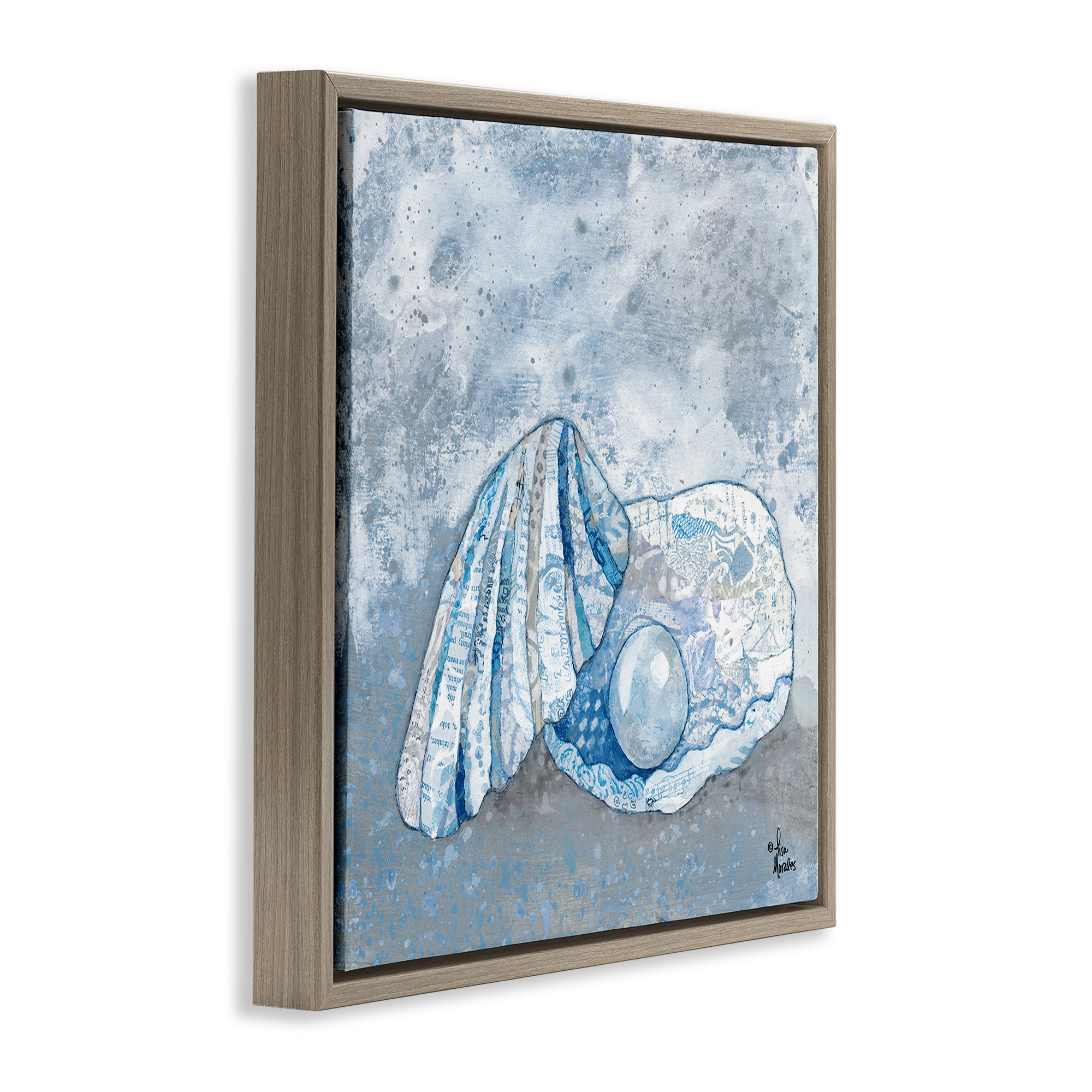 Stupell Industries Blue Abstract Clam Pearl Animals & Insects Painting Brown Floater Framed Canvas Art Print Wall Art, 25 x 25