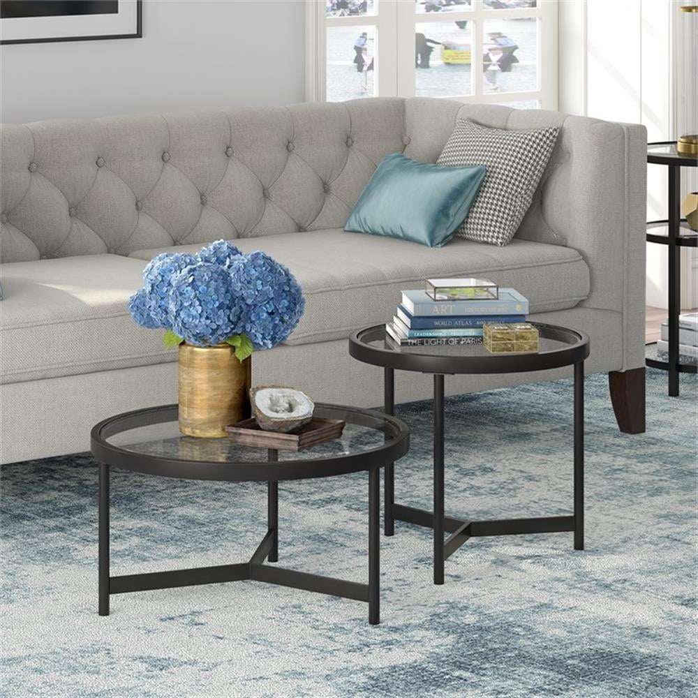 Evelyn&Zoe Quentin 30" Wide Round Coffee Table, Blackened Bronze