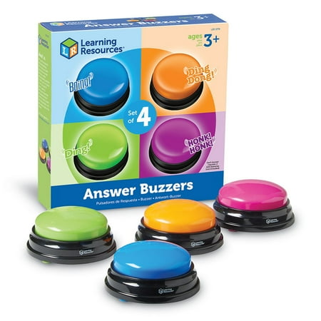 Learning Resources Answer Buzzers - Game Show Buzzers, Perfect for Family Game and Trivia Nights, Easter Toys, Ages 3+, Set of 4 Colored Buzzers