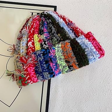 Winter Beanie,Colorful Striped Thermal Beanie,Comfortable Knitted Hat - for Winter Daily Commuting Skiing Indoor Outdoor Travel Office