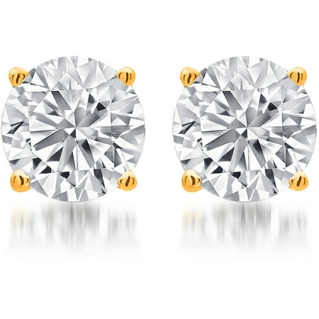 1-1/2 Carat T.W. Round White Diamond Yellow Gold over Sterling Silver Stud Earrings