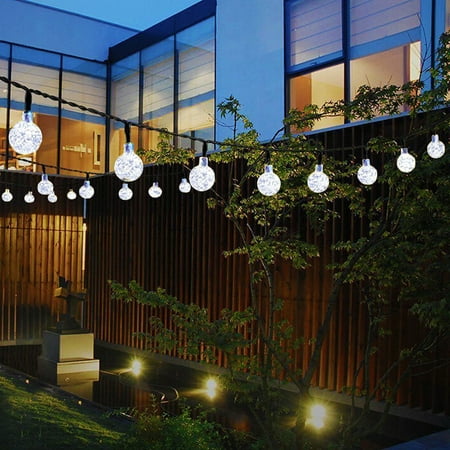 

21Ft 30 LED Solar Fairy String Lights Outdoor Pathway Landscape Night Lights Garden Crystal Ball Decorative Wall Lights Waterproof for Home Garden Patio Yard Home Decoration (White)