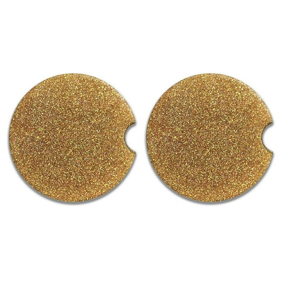 WIRESTER 2.87" Round Glitter Acrylic Drinks Car Coaster Set of 2pcs, Shiny Gold Sparkling Glitter Car Coaster
