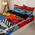 thumbnail image 3 of Castle Fairy Cartoon Racing Car Zipper Full Size Comforter Sets with Fitted Sheet and 2 Pillowcases for Boys,Checkered Flag Design Zipper Bedding Set for Bedroom,Red Yellow,4pcs,Black Reversible, 3 of 6