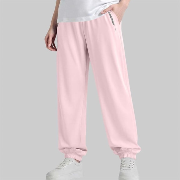 ITSAME Girls Tapered Sweatpants, Quick-Dry with Pockets Elastic Waist Summer Casual Jogger Pants Pink Size 11-12