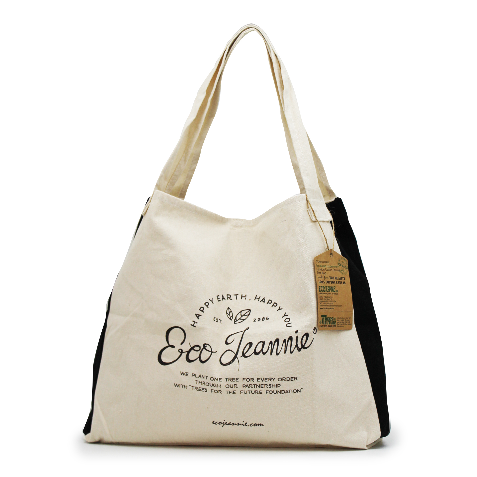 EcoJeannie (2 Bags) 100% Cotton Canvas Reusable Tote Bag w/Inner Pocket, Gusset and Closure Strips, Multi Use bag, Shoulder Bag, Travel Tote, Picnic Bag, 24-7 Bag, School Bag - image 4 of 4