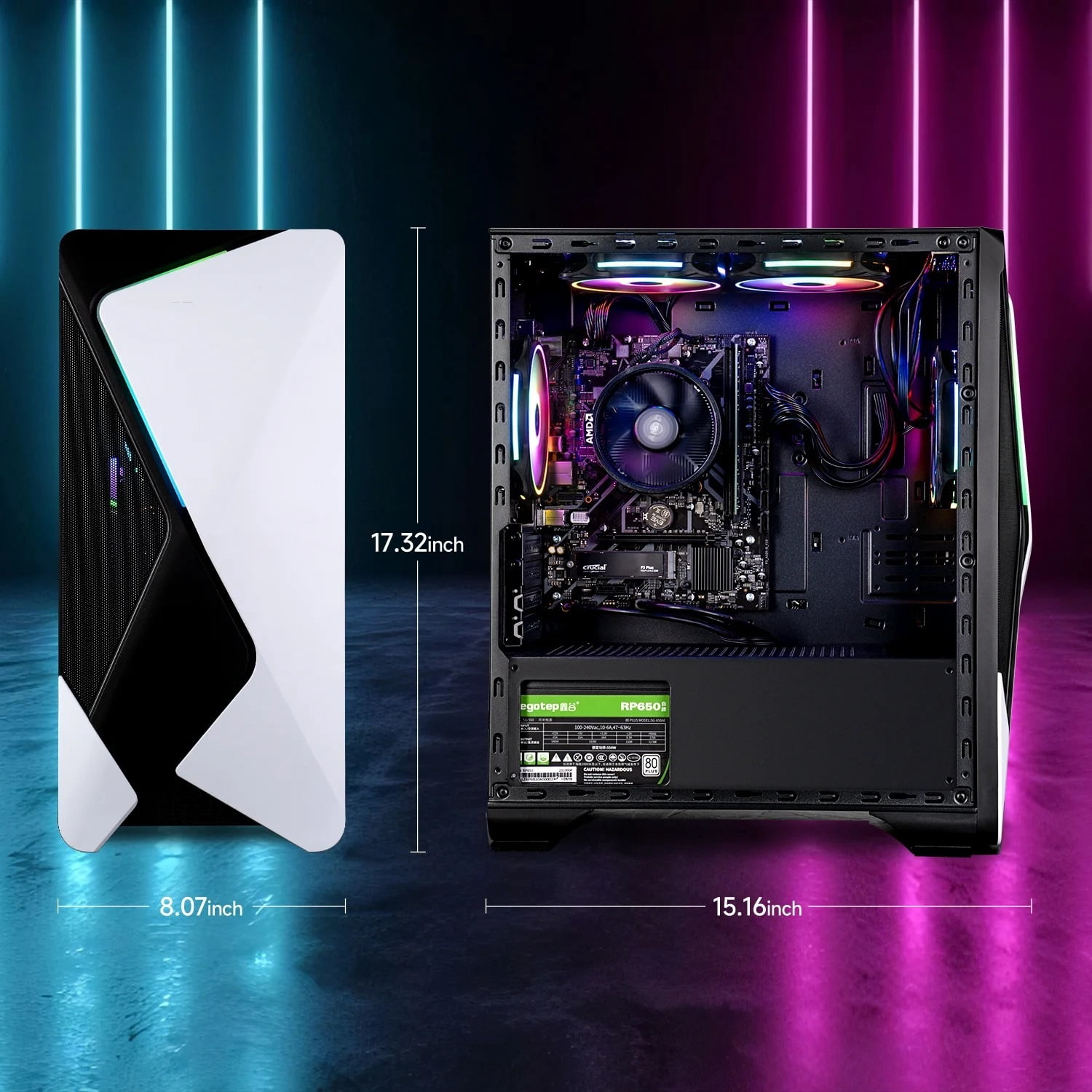ZHIC Gaming Desktop PC, AMD Ryzen 5 5600G, 16GB RAM, 1TB SSD
