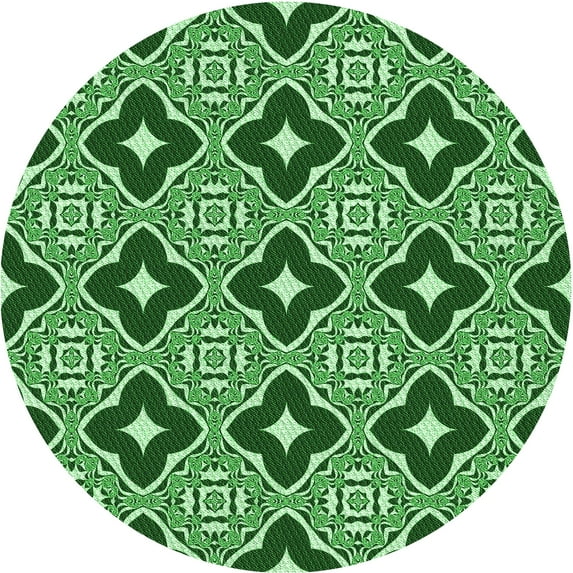 Ahgly Company Indoor Round Patterned Deep Emerald Green Area Rugs, 7' Round