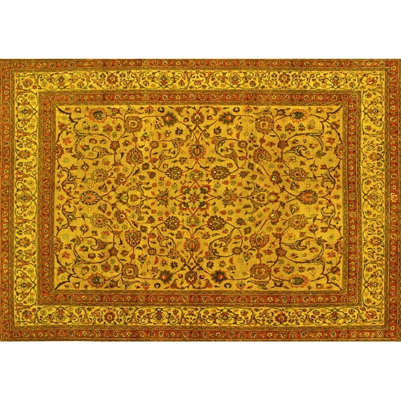 Ahgly Company Machine Washable Indoor Rectangle Persian Yellow Traditional Area Rugs, 2' x 4'