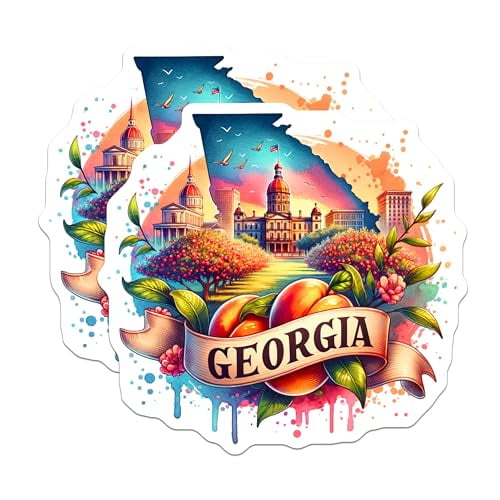 (2 Pack) Georgia State Magnets - Colorful Illustration - Home Decor - Souvenir Magnets - Artistic Georgia Magnets - 5" On Longest Side - for Cars, Fridges, Toolboxes - Made in USA - MAG6891