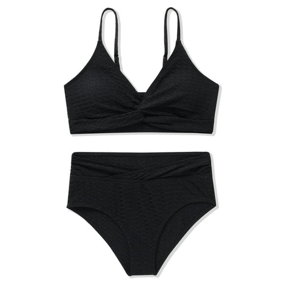 Girls Swimsuit 2 Piece Solid Bathing Suit Twist Cross Adjustable Straps Bikinis for Teen Girls