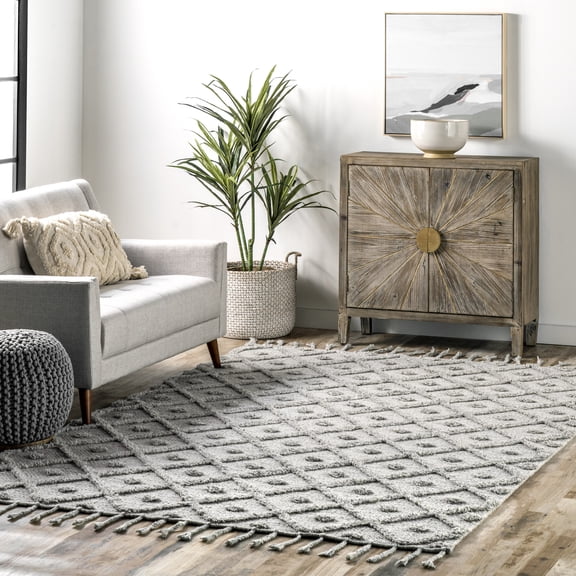 nuLOOM Jinny Moroccan Wool Tasseled Area Rug, 4' x 6', Jinny Grey