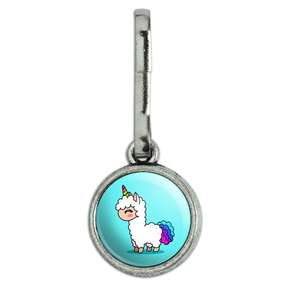 Cute Kawaii Rainbow Llama Unicorn Antiqued Charm Clothes Purse Suitcase Backpack Zipper Pull Aid