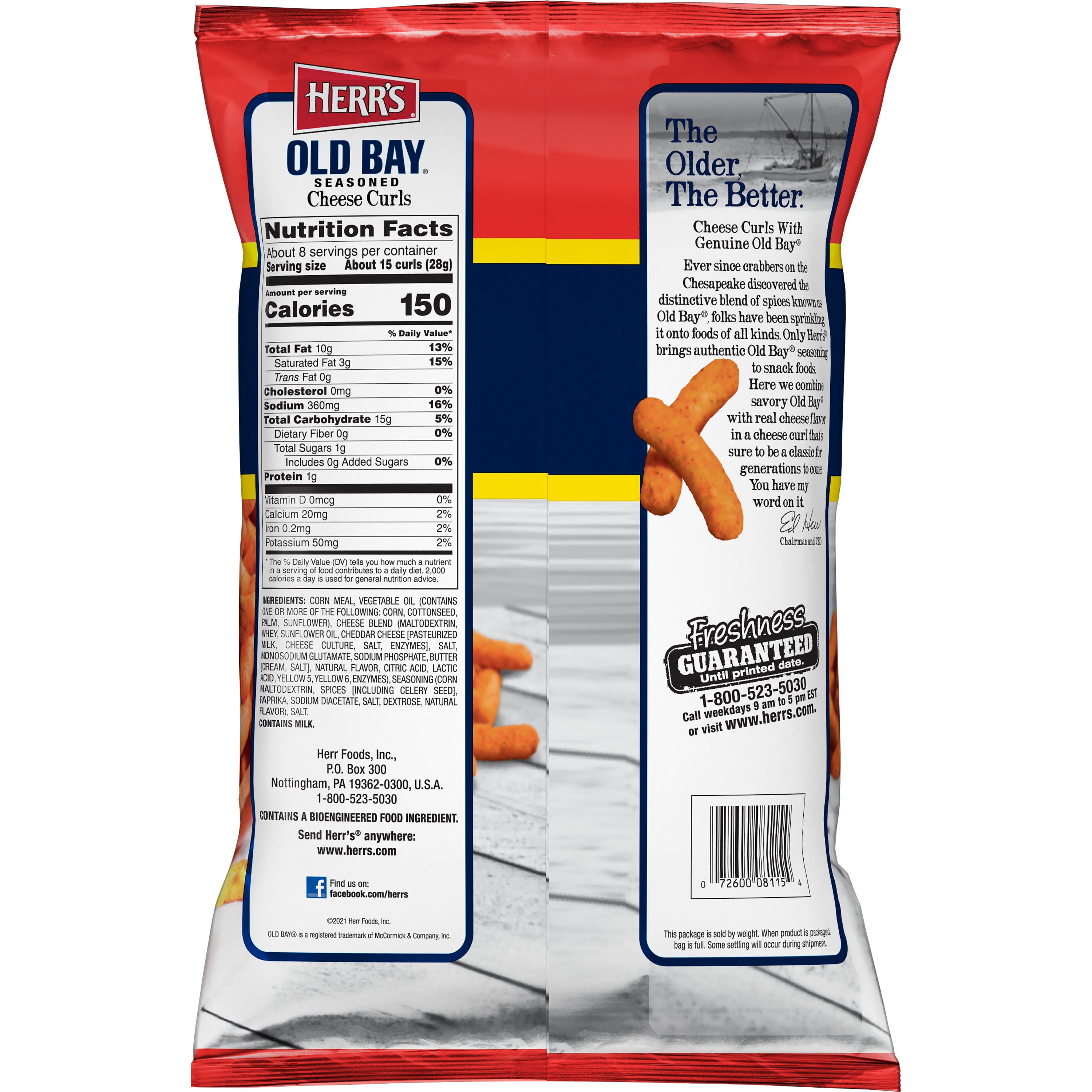 Herr's Old Bay Seasoned Cheese Curls, 7.5 oz.