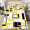 thumbnail image 2 of Homewish Yellow White Lines Queen Sheet Sets,Geometric Stripe Flat Sheet,Abstract Desgin Queen Fitted Sheet For Adult,Luxury Bedroom Decor,4-Piece, 2 of 7