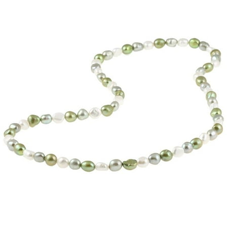 - 9-10 mm Multi-colored Green Baroque Freshwater Pearl Endless Necklace, 28-inch