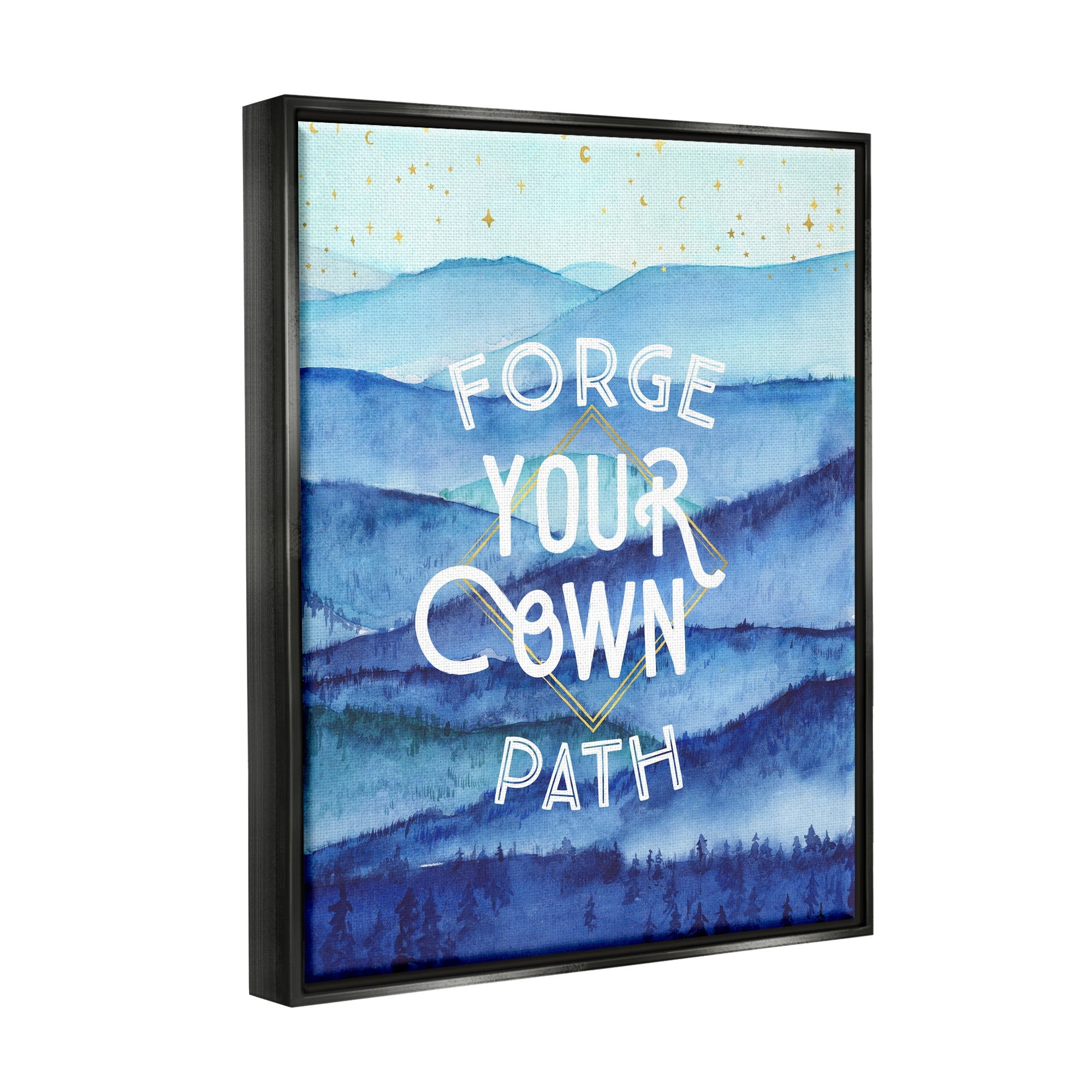 Stupell Industries Forge Your Own Path Layered Mountain Peaks Graphic Art Jet Black Floating Framed Canvas Print Wall Art, Design by Arrolynn Weiderhold